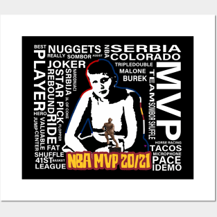 Nikola Jokic as kid with MVP trophy with words collage Posters and Art